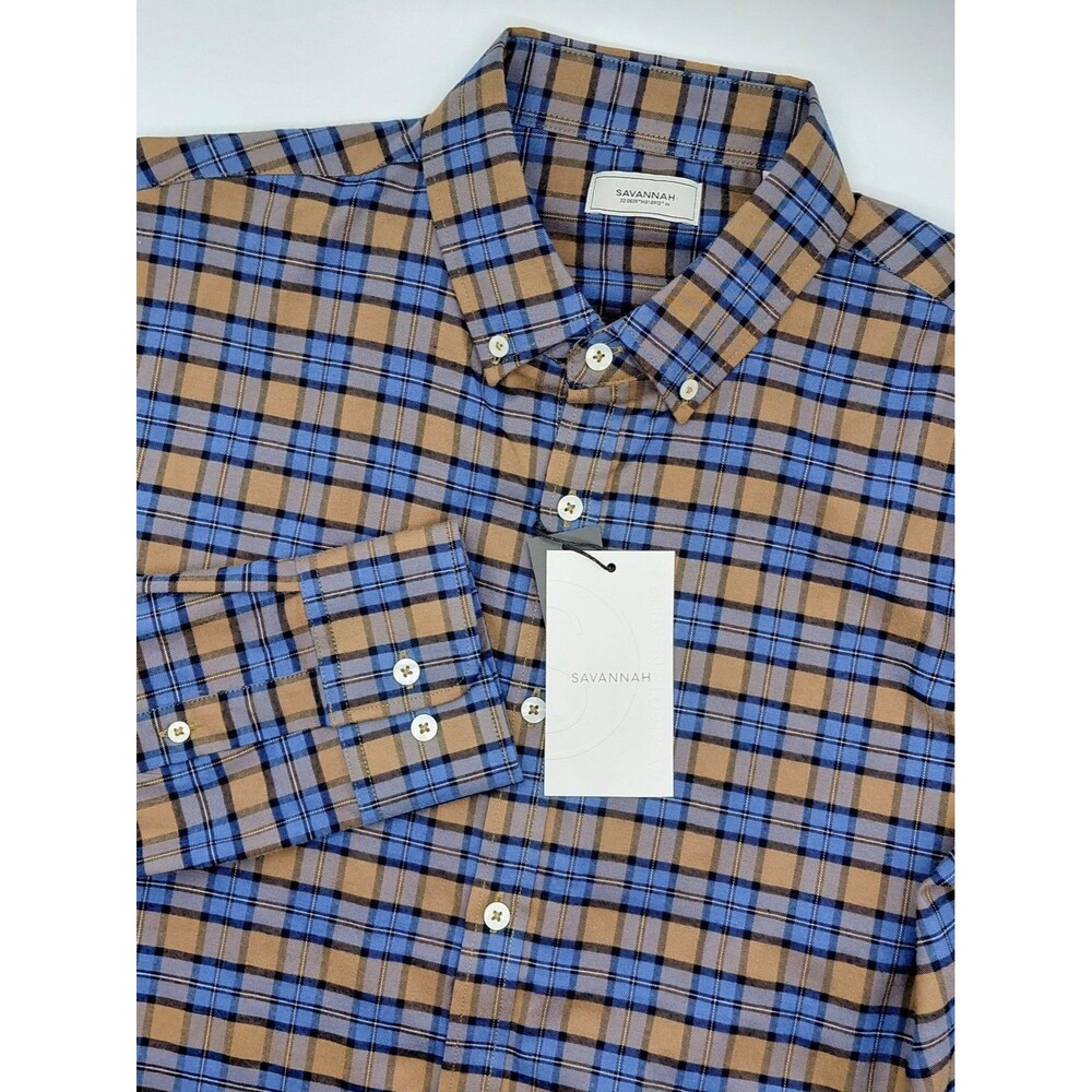 NEW Savannah Plaid Long Sleeve Button Down Shirt Men's Medium Tencel Travel